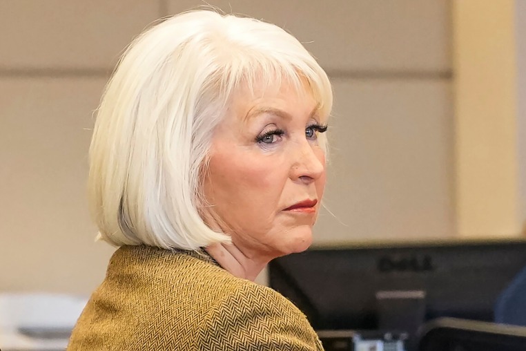 Former Mesa County clerk Tina Peters listens during her trial on March 3, 2023, in Grand Junction, Colorado.