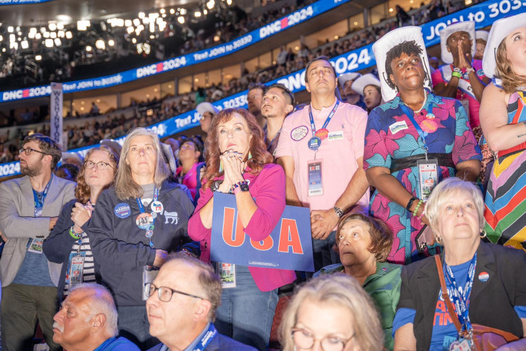 Supporters of Kamala Harris and Tim Walz.