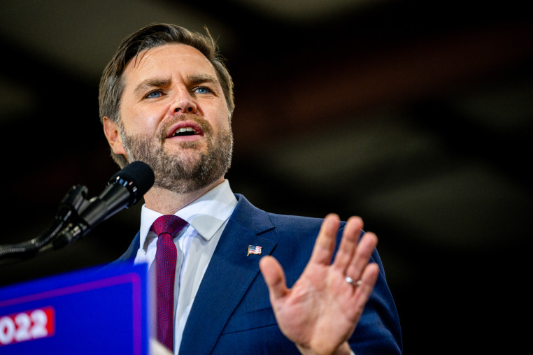  Republican vice presidential nominee, U.S. Sen. J.D. Vance (R-OH) at a campaign rally in Waterford, Mich. on Oct. 24, 2024. 