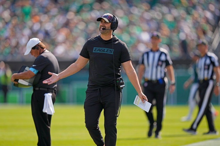 Philadelphia Eagles head coach Nick Sirianni gestures and reacts during a game