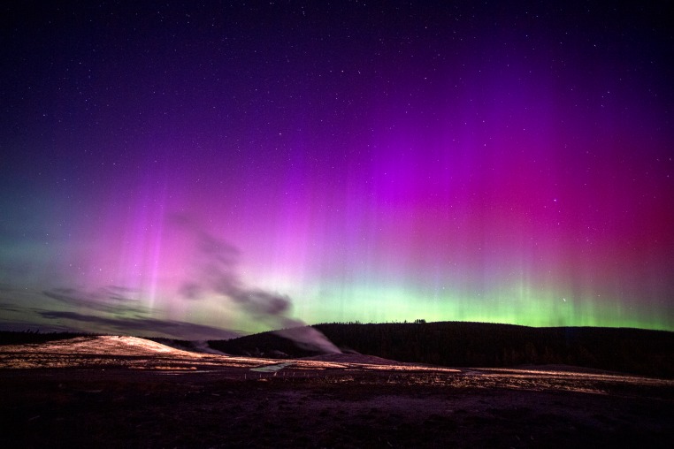 Yellowstone National Park witness an aurora borealis.