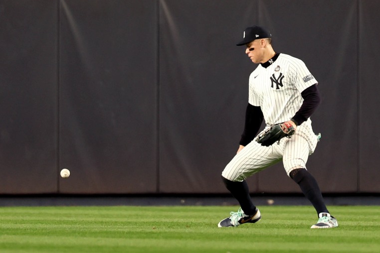 Aaron Judges makes an error in the outfield