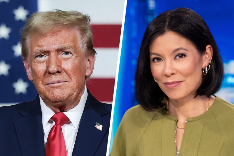 A split side by side image of Donald Trump and Alex Wagner.