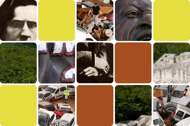 Collage of different photos related to the news quiz