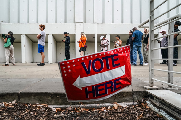 Image: People wait in line to vote on the last day of early voting 