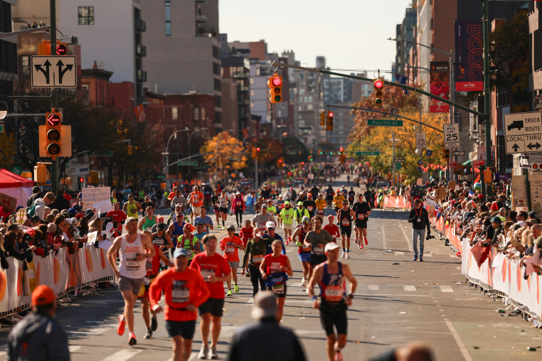 Runners make their way through Brooklyn during the New York City Marathon, Sunday, Nov. 3, 2024, in New York.