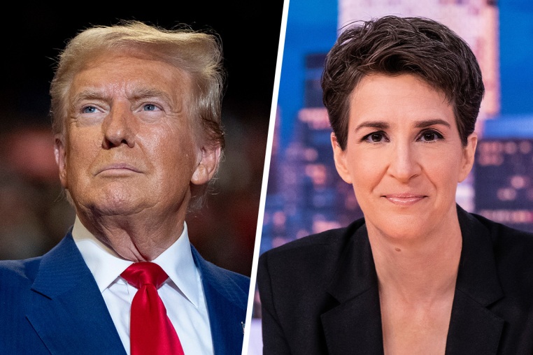 A split composite of Donald Trump and Rachel Maddow.