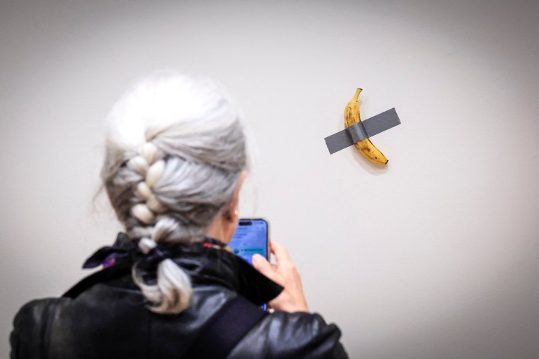 Image: Italian visual artist Maurizio Cattelan's duct-taped Banana entitled "Comedian," 