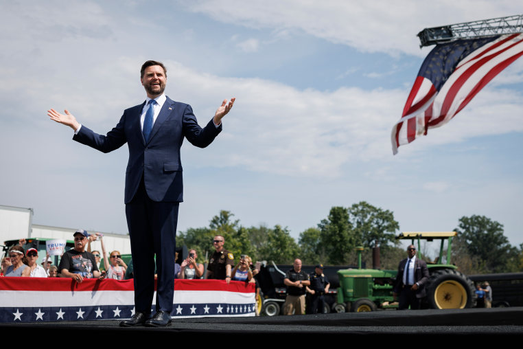 JD Vance arrives at a campaign 