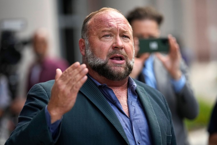 Alex Jones speaks to the media