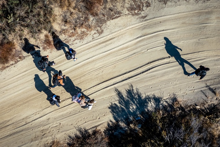 Aerial view of asylum seekers.