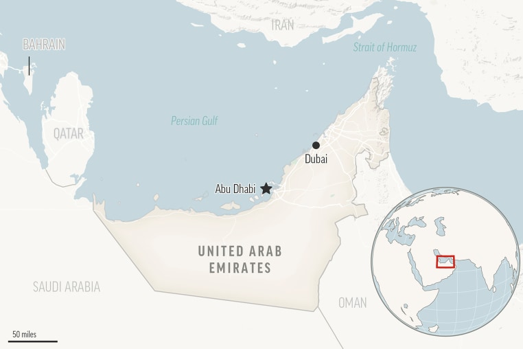 This is a locator map for United Arab Emirates with its capital, Abu Dhabi.