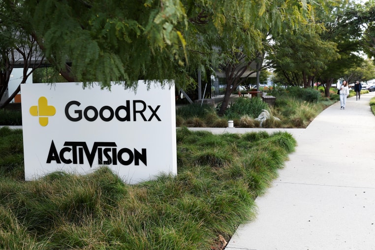 A sign is posted in front of GoodRX headquarters on March 4, 2024 in Santa Monica, Calif.