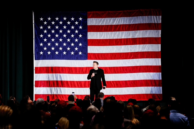 SpaceX and Tesla founder Elon Musk participates in a town hall-style meeting to promote early voting in Folsom, Penn. on Oct. 17, 2024. 