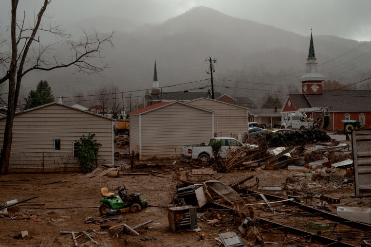 Storm damage from hurricane Helene in Swannanoa, N.C, on Dec. 11, 2024.