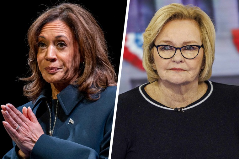 A split composite of Kamala Harris and Claire McCaskill.