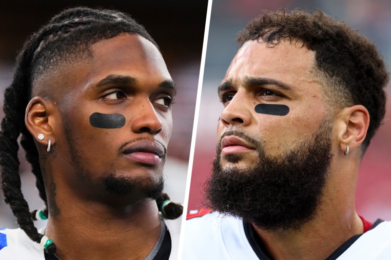 Side by side of Dallas Cowboys wide receiver CeeDee Lamb and Tampa Bay Buccaneers wide receiver Mike Evans.