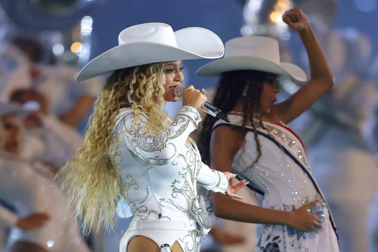 Beyoncé performs with daughter, Blue Ivy, during the halftime show for the game between the Baltimore Ravens and the Houston Texans at NRG Stadium on Dec. 25, 2024 in Houston, Texas.