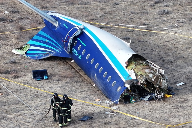 A drone view shows the crash site of a passenger plane