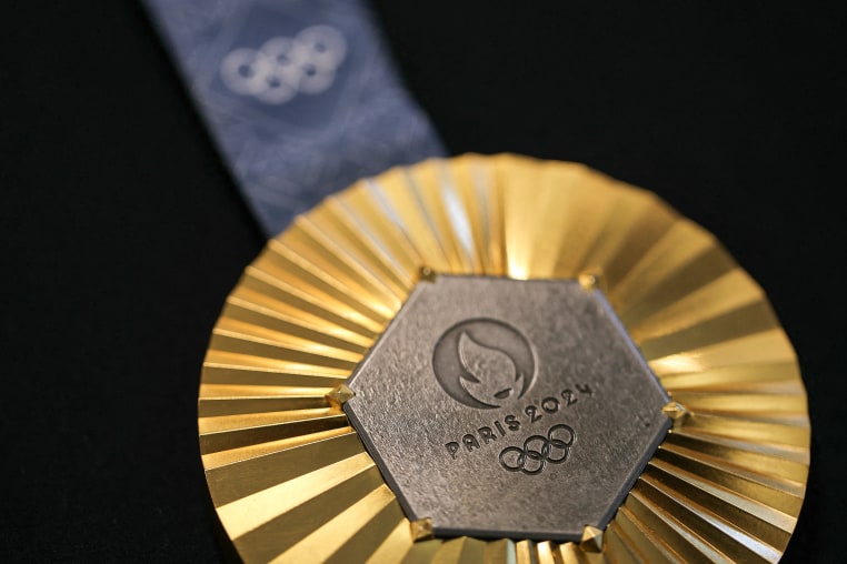 The Paris 2024 Olympics gold medal designed by French luxury jewelry house Chaumet, in Paris on Jan. 30, 2024.