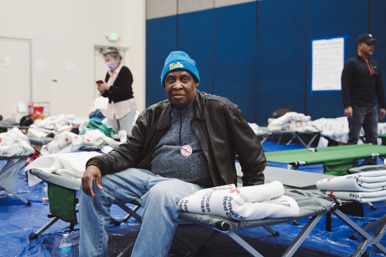 Johnnie Burman, an evacuee from Santa Monica, at Westwood Recreation Center.