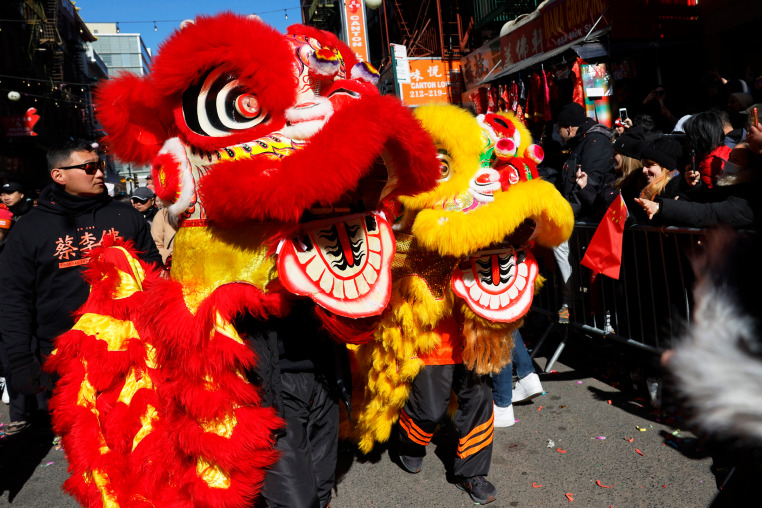 Lion Dragons performing at Lunar New Year Parade in Chinatown