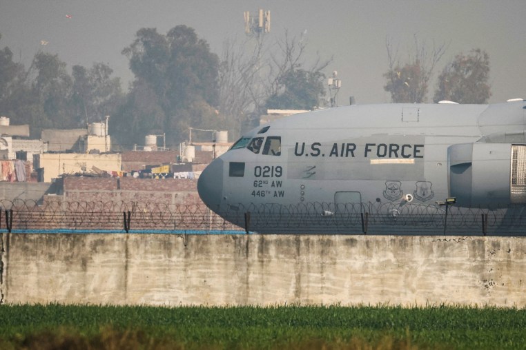 U.S. military plane arrives on the tarmac