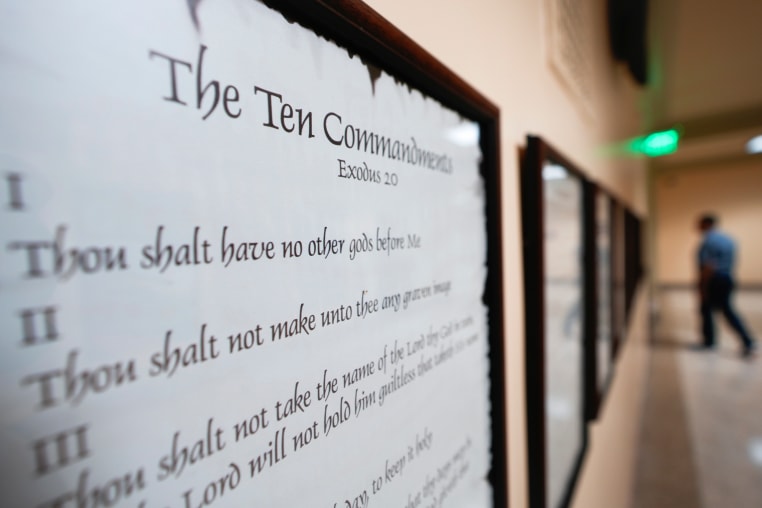A copy of the Ten Commandments in a hallway of the Georgia Capitol in 2024.