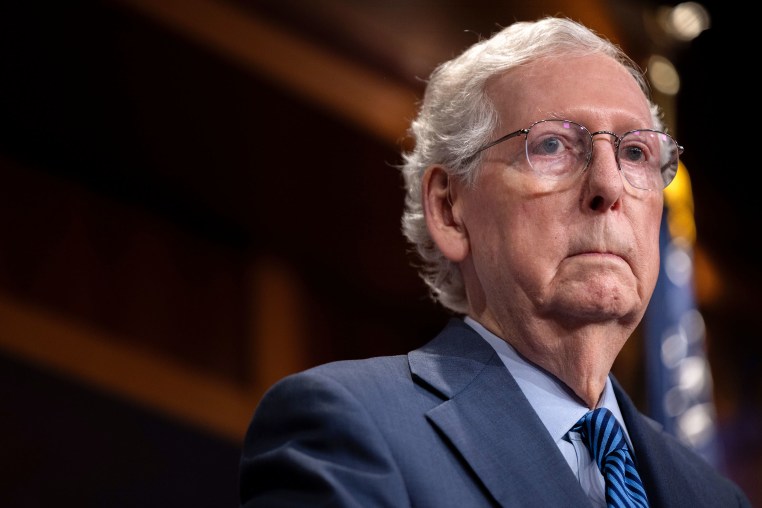 Mitch McConnell (R-KY) speaks to reporters during a press conference in Washington, DC in April 2024.