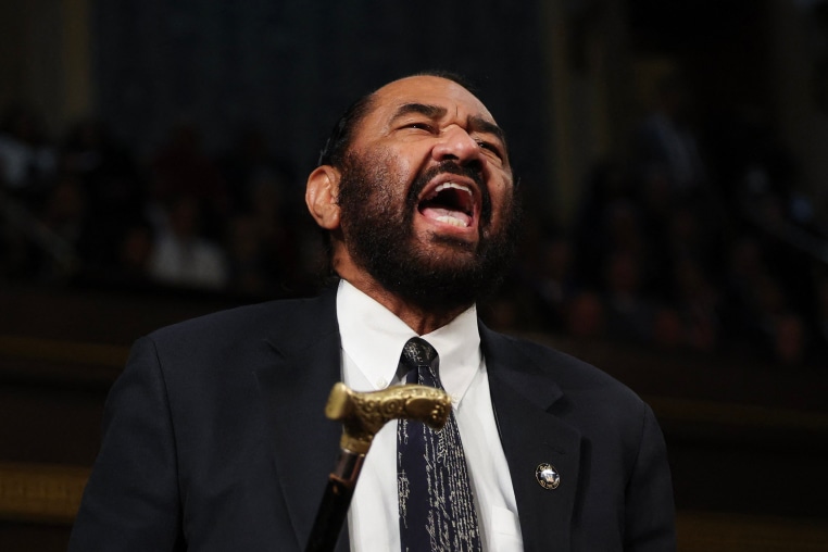 US Representative Al Green (D-TX) shouts out as US President Donald Trump speaks during an address to a joint session of Congress at the US Capitol in Washington, DC, on March 4, 2025.