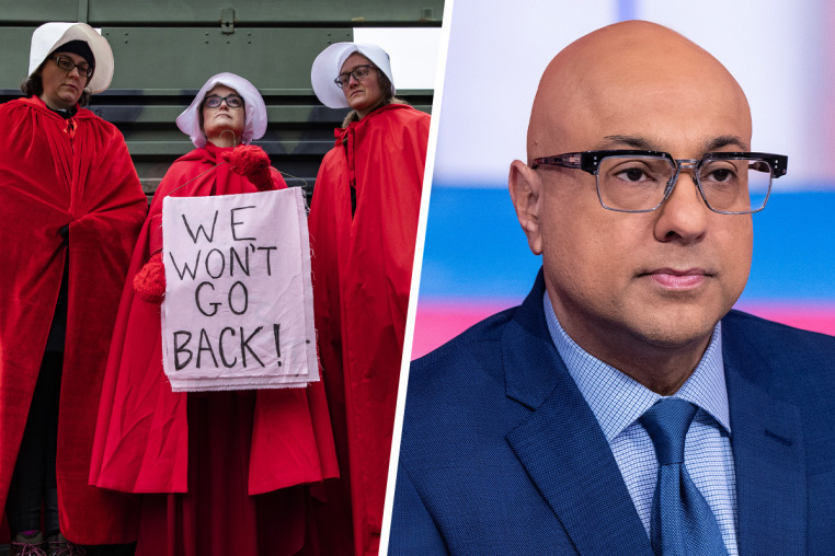 A split composite of demonstrators and Ali Velshi.