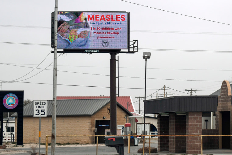 A measles public service billboard in Seminole, Texas on March 6, 2025.