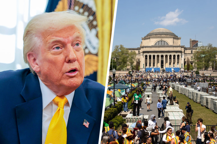 Donald Trump; Columbia University during the "Gaza Solidarity Encampment."