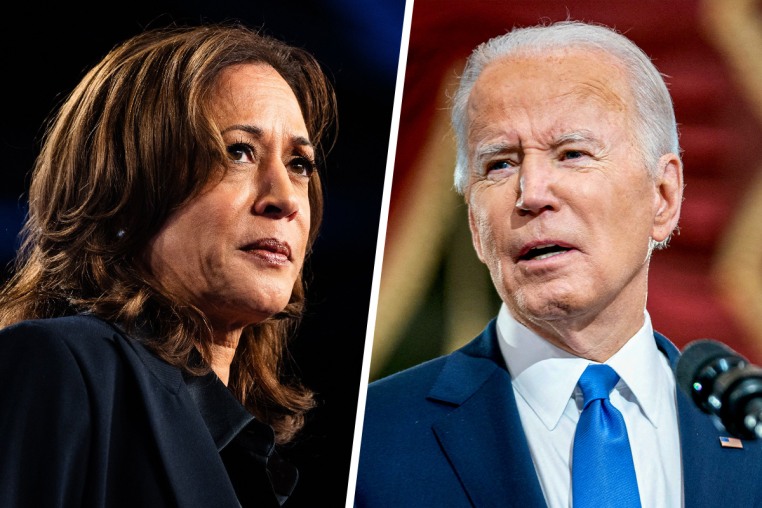 A split composite of Kamala Harris and Joe Biden.