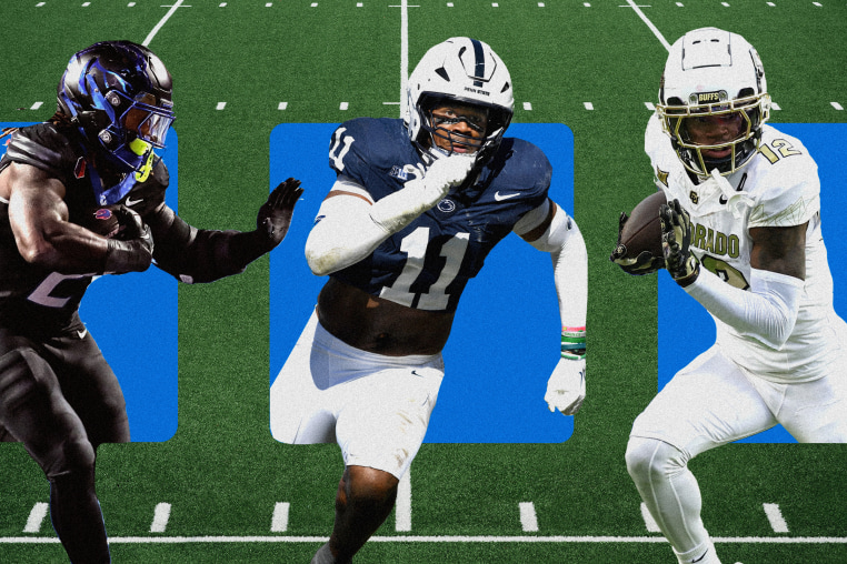 Photo illustration of Travis Hunter, Abdul Carter and Ashton Jeanty 