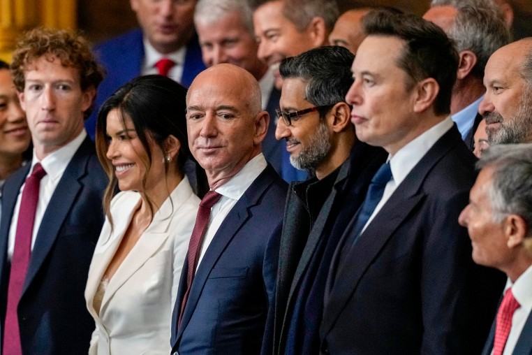 Guests including Mark Zuckerberg, Jeff Bezos, Sundar Pichai and Elon Musk.