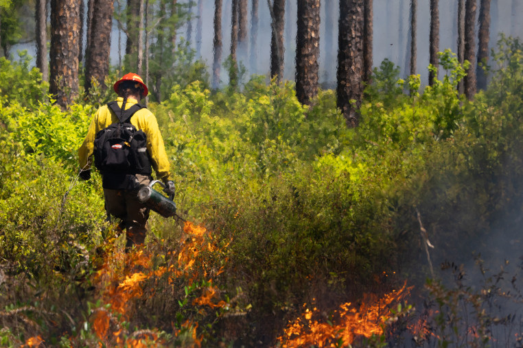 NASA scientists studying a prescribed burn at Fort Stewart, an army base in Georgia, on April 14, 2025.