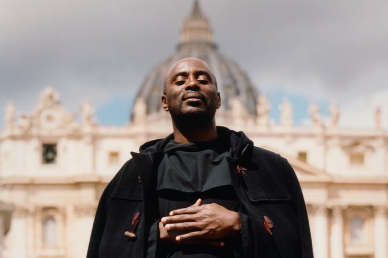 Derick Banin, a priest from Cameroon, outside St. Peter's Basilica during Pope Francis' funeral.