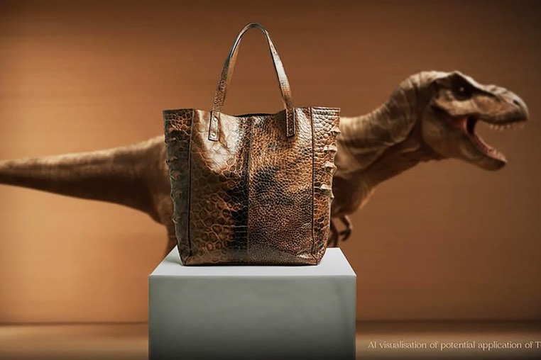 An AI visualization of a T-Rex handbag.