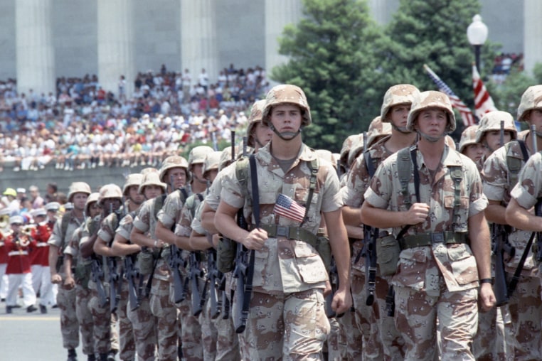Soldiers march in Washington, D.C. in 1991, the most recent military parade, honoring those who served in Operation Desert Storm.