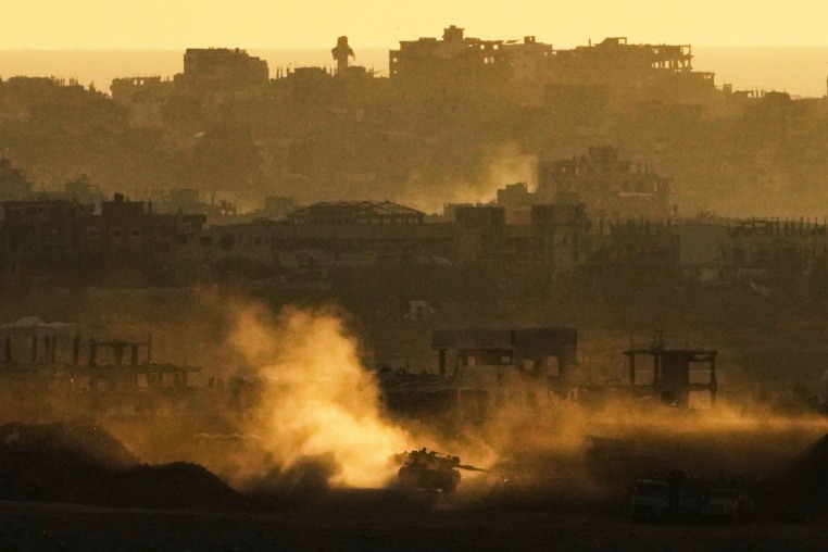 An Israeli tank maneuvers in the Gaza Strip on May 4, 2025.