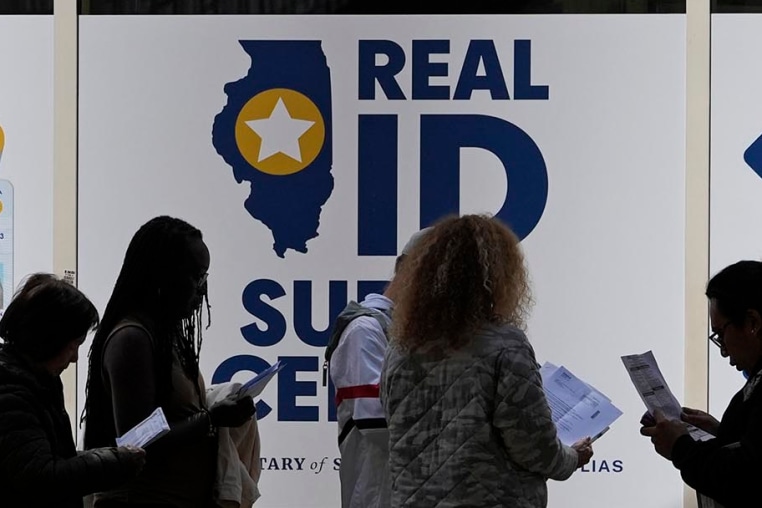 People line up to apply for Real ID in Chicago on Tuesday, May 6, 2025. 