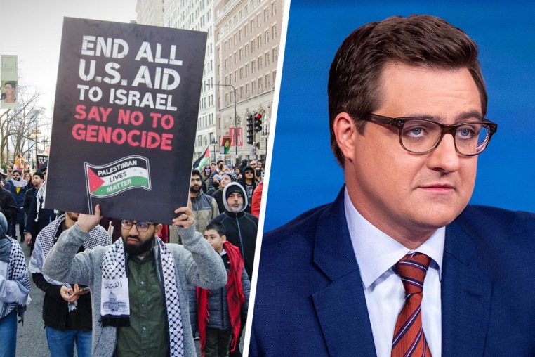 Protesters call for an end to aid to Israel; Chris Hayes.