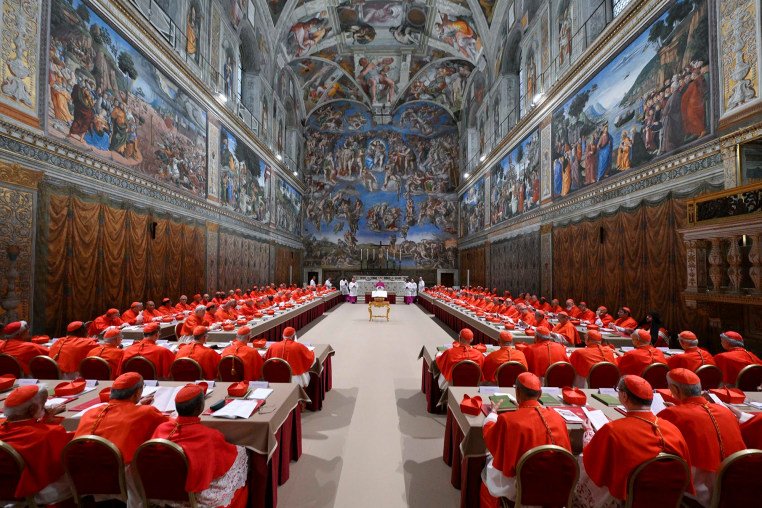 Cardinals in the Sistine Chapel before the start of the conclave on May 7, 2025.