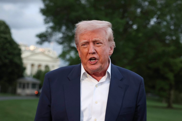 President Donald Trump speaks to reporters on the south lawn of the White House