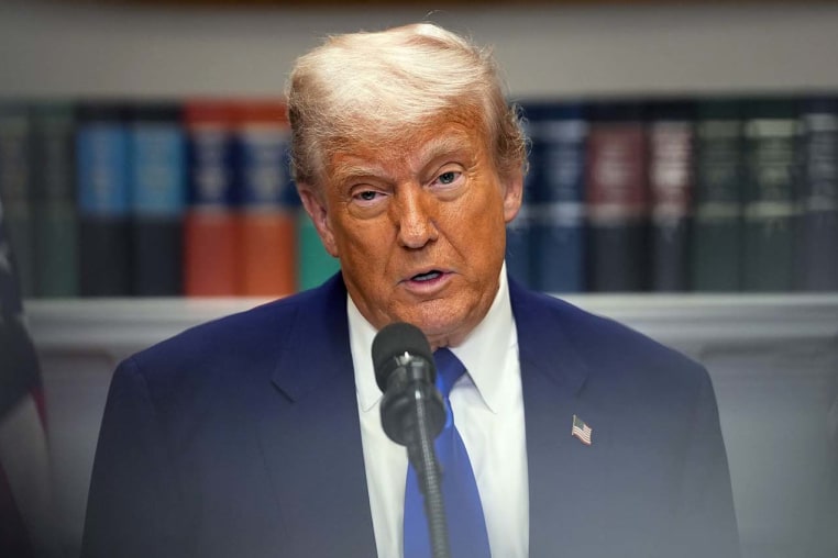 President Donald Trump speaks during a press conference in the Roosevelt Room of the White House on May 12, 2025.