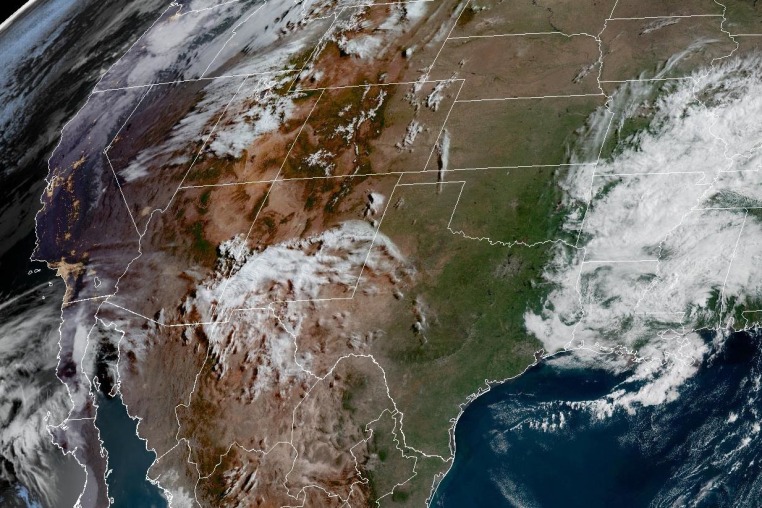Satellite image of weather over the southwestern United States on May 12, 2025.
