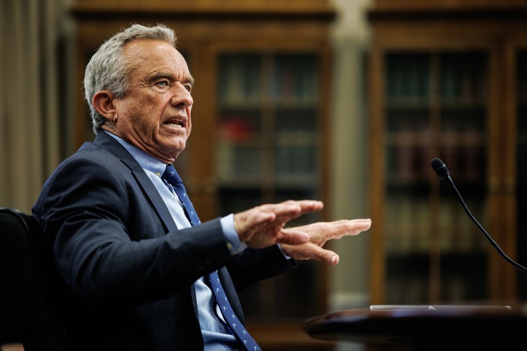  Robert F. Kennedy Jr.  gestures while speaking at a hearing.
