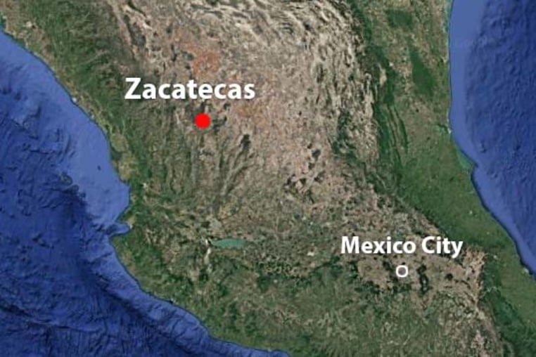 Map showing location of Zacatecas, Mexico.
