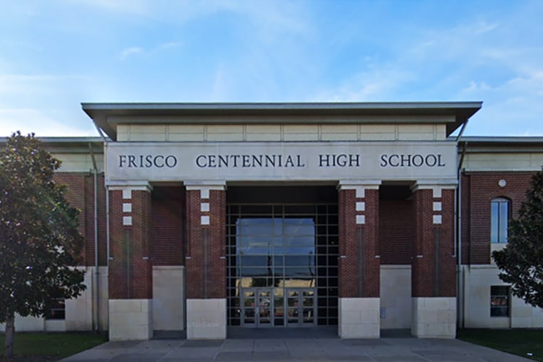 A screenshot of the exterior of Frisco Centennial High School in Texas.